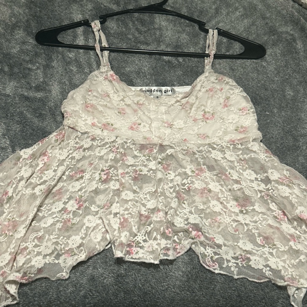 Madden Girl Cream and Pink Lace Top